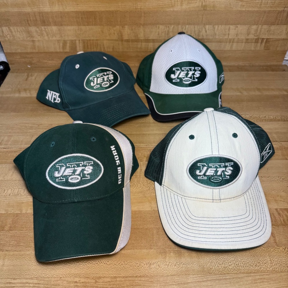 VTG Lot of 4‎ New York Jets Hats NFL Reebok Mesh Trucker Adjustable Green Mens